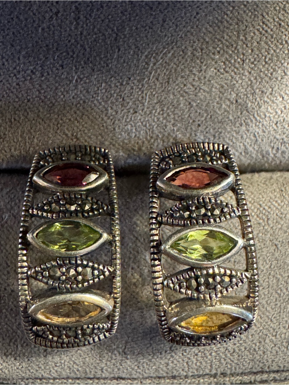 Sterling Silver Gemstone Hoop Earrings - Garnet, Peridot, Citrine